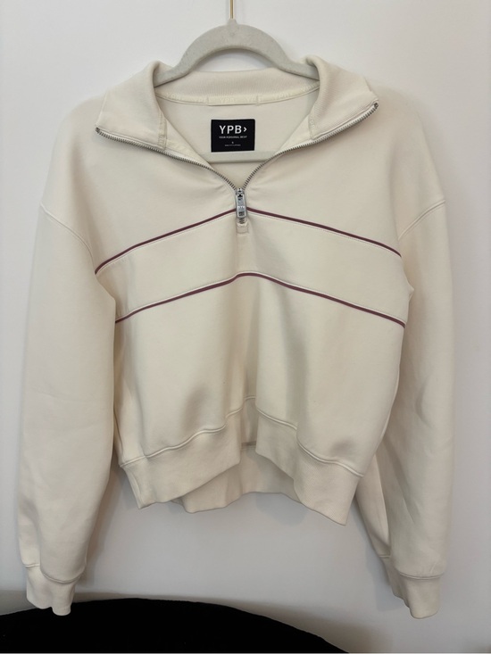 YPB Tops - YPB Cream Half-Zip Scuba Sweatshirt with Mauve Piping
